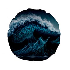 Tsunami Waves Ocean Sea Water Rough Seas 6 Standard 15  Premium Flano Round Cushions by Ravend