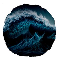 Tsunami Waves Ocean Sea Water Rough Seas 6 Large 18  Premium Flano Round Cushions