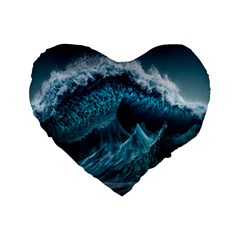 Tsunami Waves Ocean Sea Water Rough Seas 6 Standard 16  Premium Flano Heart Shape Cushions