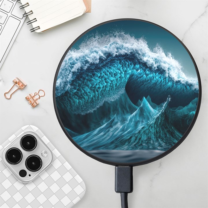 Tsunami Waves Ocean Sea Water Rough Seas 6 Wireless Fast Charger(Black)