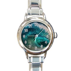 Tsunami Waves Ocean Sea Water Rough Seas 2 Round Italian Charm Watch by Ravend