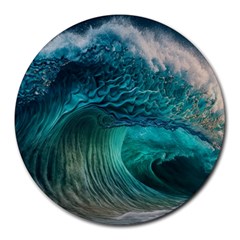 Tsunami Waves Ocean Sea Water Rough Seas 2 Round Mousepad by Ravend