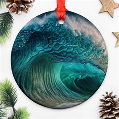 Tsunami Waves Ocean Sea Water Rough Seas 2 Ornament (round) by Ravend