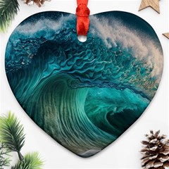 Tsunami Waves Ocean Sea Water Rough Seas 2 Ornament (Heart)