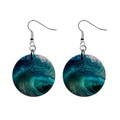 Tsunami Waves Ocean Sea Water Rough Seas 2 Mini Button Earrings