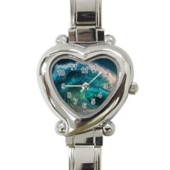 Tsunami Waves Ocean Sea Water Rough Seas 2 Heart Italian Charm Watch by Ravend