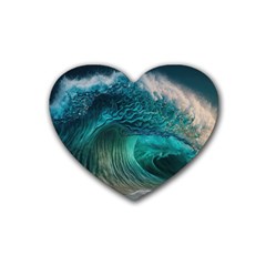 Tsunami Waves Ocean Sea Water Rough Seas 2 Rubber Coaster (heart) by Ravend