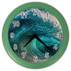 Tsunami Waves Ocean Sea Water Rough Seas 2 Color Wall Clock by Ravend