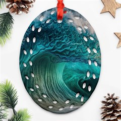 Tsunami Waves Ocean Sea Water Rough Seas 2 Ornament (oval Filigree) by Ravend