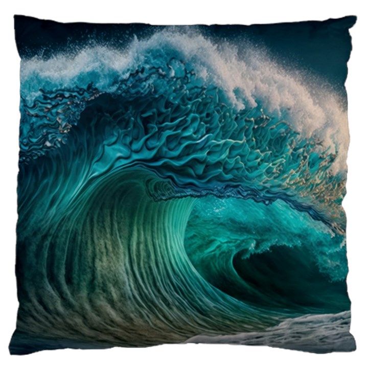 Tsunami Waves Ocean Sea Water Rough Seas 2 Large Premium Plush Fleece Cushion Case (Two Sides)