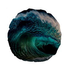 Tsunami Waves Ocean Sea Water Rough Seas 2 Standard 15  Premium Flano Round Cushions by Ravend