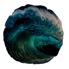 Tsunami Waves Ocean Sea Water Rough Seas 2 Large 18  Premium Flano Round Cushions by Ravend