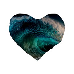 Tsunami Waves Ocean Sea Water Rough Seas 2 Standard 16  Premium Flano Heart Shape Cushions