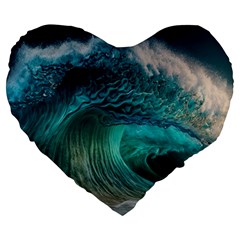 Tsunami Waves Ocean Sea Water Rough Seas 2 Large 19  Premium Flano Heart Shape Cushions