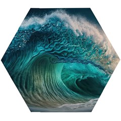 Tsunami Waves Ocean Sea Water Rough Seas 2 Wooden Puzzle Hexagon