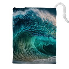 Tsunami Waves Ocean Sea Water Rough Seas 2 Drawstring Pouch (5xl) by Ravend