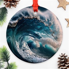 Tsunami Waves Ocean Sea Water Rough Seas 5 Ornament (round) by Ravend