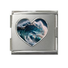 Tsunami Waves Ocean Sea Water Rough Seas 5 Mega Link Heart Italian Charm (18mm)