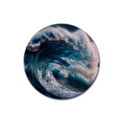 Tsunami Waves Ocean Sea Water Rough Seas 5 Rubber Round Coaster (4 Pack) by Ravend