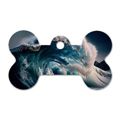 Tsunami Waves Ocean Sea Water Rough Seas 5 Dog Tag Bone (two Sides) by Ravend