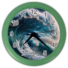 Tsunami Waves Ocean Sea Water Rough Seas 5 Color Wall Clock by Ravend