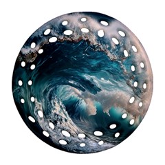 Tsunami Waves Ocean Sea Water Rough Seas 5 Ornament (round Filigree) by Ravend