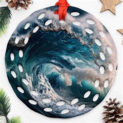 Tsunami Waves Ocean Sea Water Rough Seas 5 Round Filigree Ornament (two Sides) by Ravend