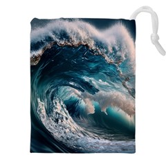 Tsunami Waves Ocean Sea Water Rough Seas 5 Drawstring Pouch (4xl) by Ravend