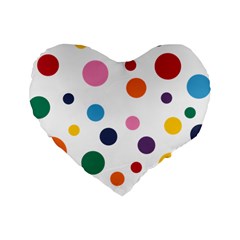 Polka Dot Standard 16  Premium Flano Heart Shape Cushions by 8989