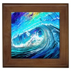 Tsunami Waves Ocean Sea Nautical Nature Water Painting Framed Tile by Ravend