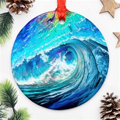 Tsunami Waves Ocean Sea Nautical Nature Water Painting Ornament (round) by Ravend