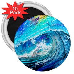 Tsunami Waves Ocean Sea Nautical Nature Water Painting 3  Magnets (10 Pack)  by Ravend