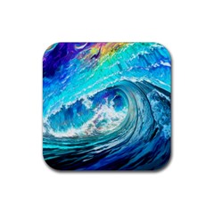 Tsunami Waves Ocean Sea Nautical Nature Water Painting Rubber Coaster (square) by Ravend