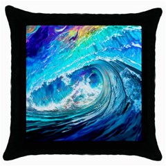 Tsunami Waves Ocean Sea Nautical Nature Water Painting Throw Pillow Case (black) by Ravend