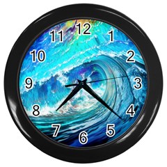 Tsunami Waves Ocean Sea Nautical Nature Water Painting Wall Clock (black) by Ravend