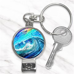 Tsunami Waves Ocean Sea Nautical Nature Water Painting Nail Clippers Key Chain by Ravend