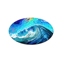 Tsunami Waves Ocean Sea Nautical Nature Water Painting Sticker (oval) by Ravend