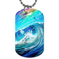 Tsunami Waves Ocean Sea Nautical Nature Water Painting Dog Tag (one Side) by Ravend