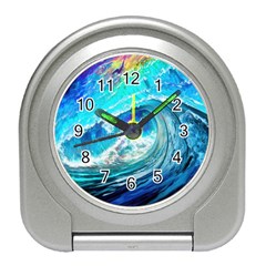 Tsunami Waves Ocean Sea Nautical Nature Water Painting Travel Alarm Clock by Ravend