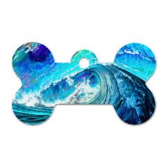 Tsunami Waves Ocean Sea Nautical Nature Water Painting Dog Tag Bone (one Side) by Ravend