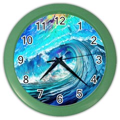 Tsunami Waves Ocean Sea Nautical Nature Water Painting Color Wall Clock by Ravend