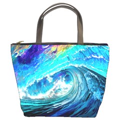 Tsunami Waves Ocean Sea Nautical Nature Water Painting Bucket Bag by Ravend