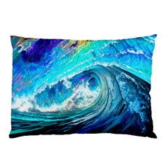 Tsunami Waves Ocean Sea Nautical Nature Water Painting Pillow Case by Ravend