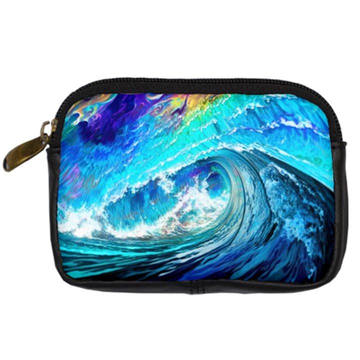 Tsunami Waves Ocean Sea Nautical Nature Water Painting Digital Camera Leather Case