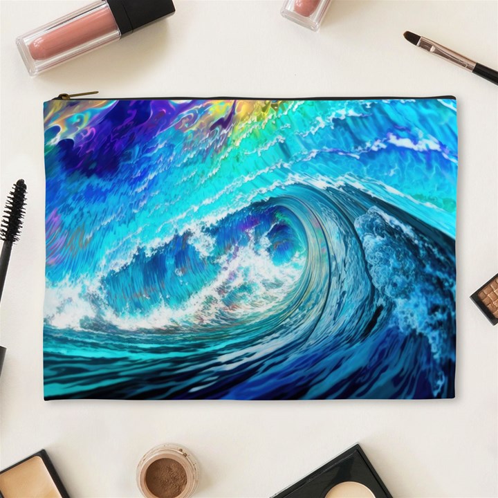 Tsunami Waves Ocean Sea Nautical Nature Water Painting Cosmetic Bag (XL)