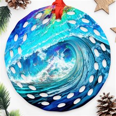 Tsunami Waves Ocean Sea Nautical Nature Water Painting Ornament (round Filigree) by Ravend