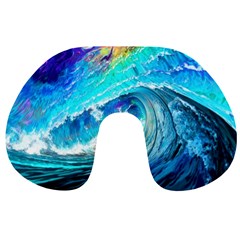 Tsunami Waves Ocean Sea Nautical Nature Water Painting Travel Neck Pillow by Ravend