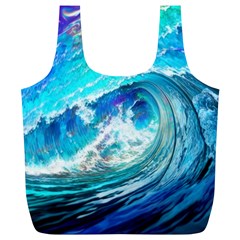 Tsunami Waves Ocean Sea Nautical Nature Water Painting Full Print Recycle Bag (xl) by Ravend