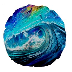 Tsunami Waves Ocean Sea Nautical Nature Water Painting Large 18  Premium Flano Round Cushions by Ravend