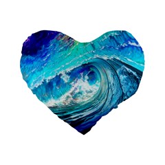 Tsunami Waves Ocean Sea Nautical Nature Water Painting Standard 16  Premium Flano Heart Shape Cushions by Ravend